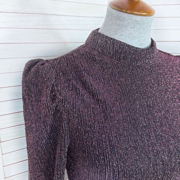 Greylin Jackie Metallic Knit Mock Neck Sheath Dress Purple Small Party Cocktail - Picture 6 of 16